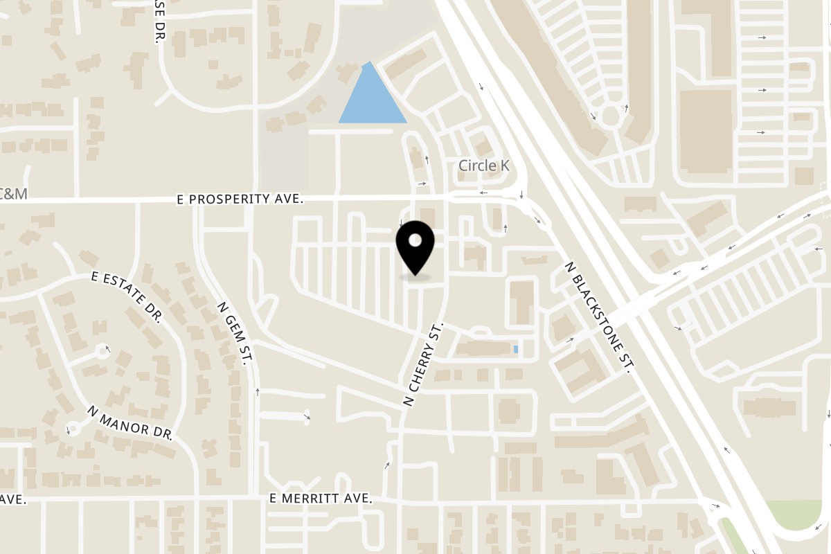 Map showing the location of Zee's Smash on 1223 N Cherry St in Tulare